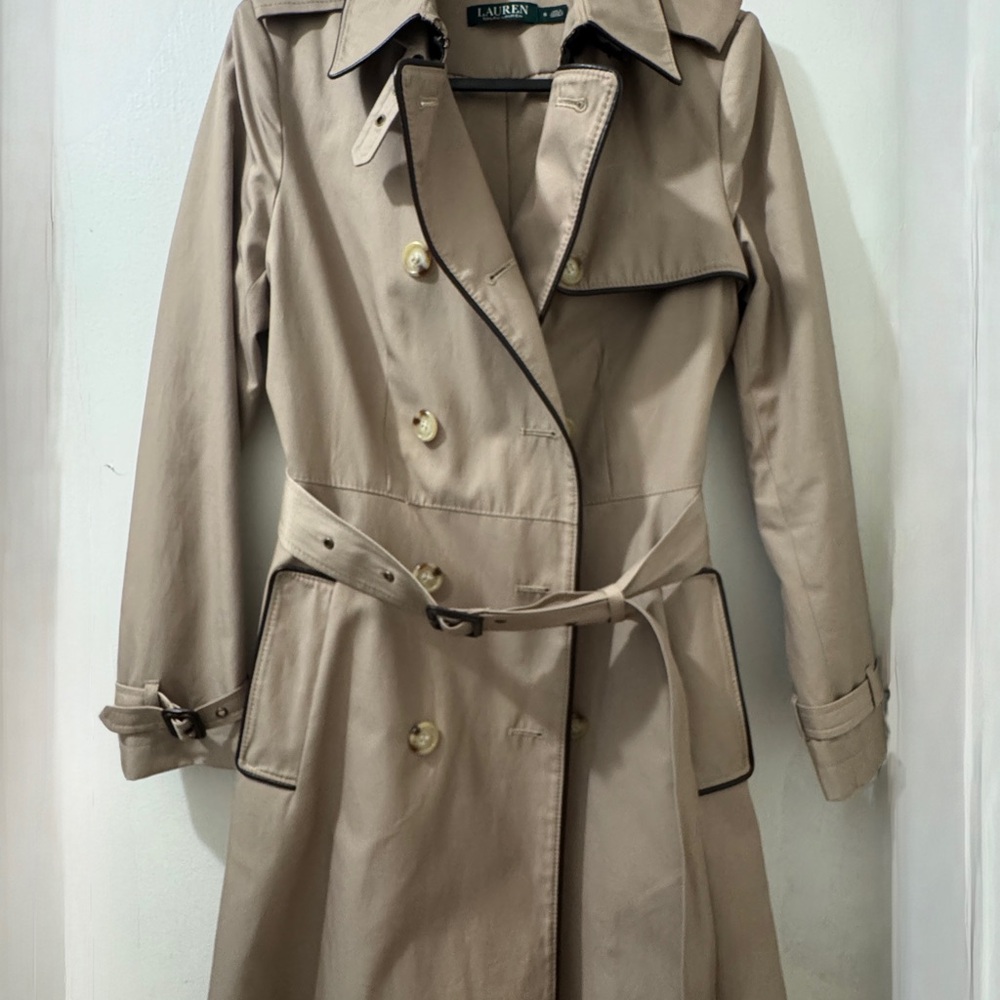 SOLD TON@catajski Ralph Lauren Beige Trench Coat with Black Trim
